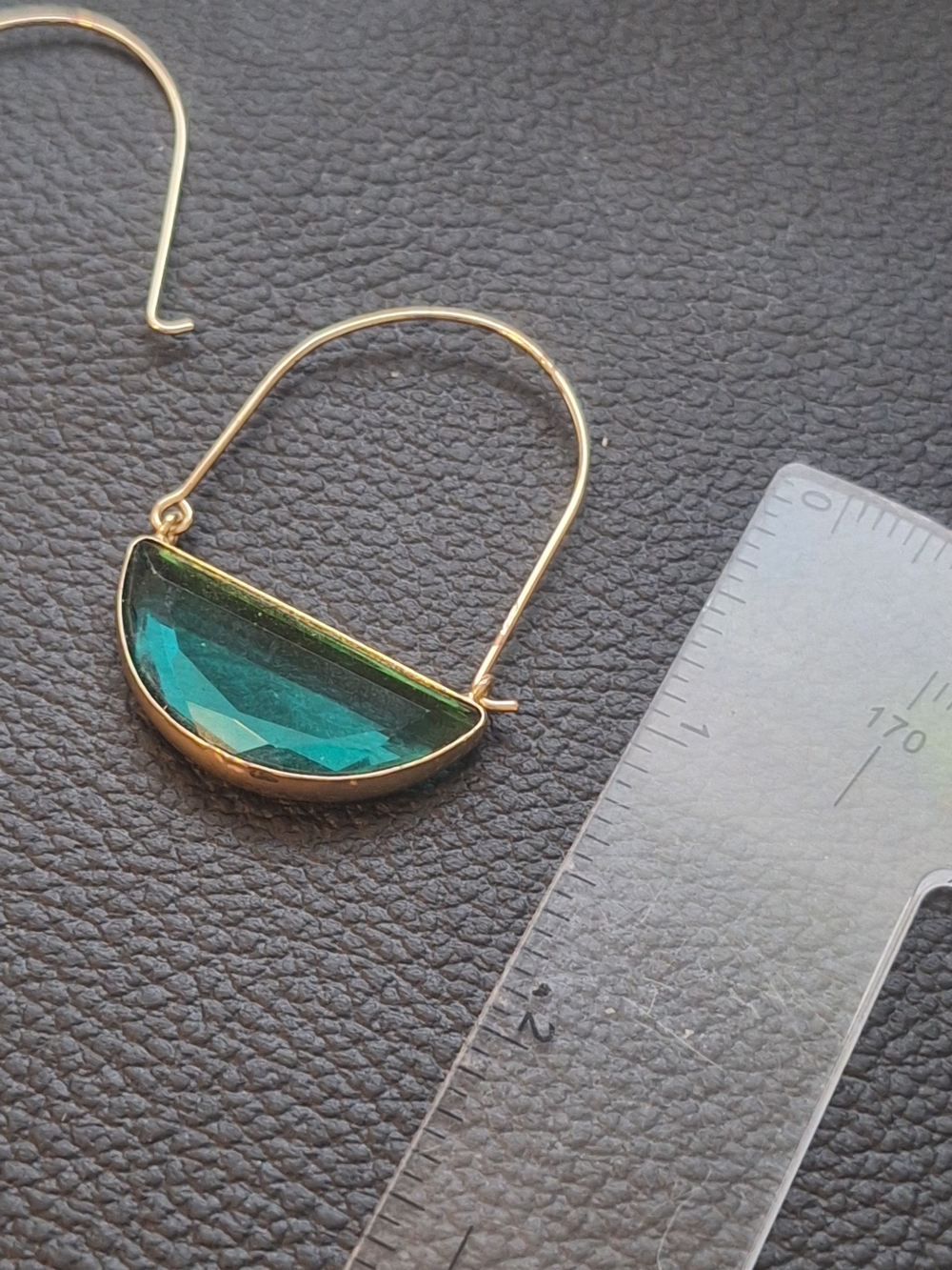 2" Gold Drop Earrings with Teal Faceted Stone
